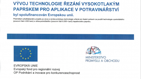 VÝVOJ TECHNOLOGIE ŘEZÁNÍ VYSOKOTLAKÝM PAPRSKEM PRO APLIKACE V POTRAVINÁŘSTVÍ